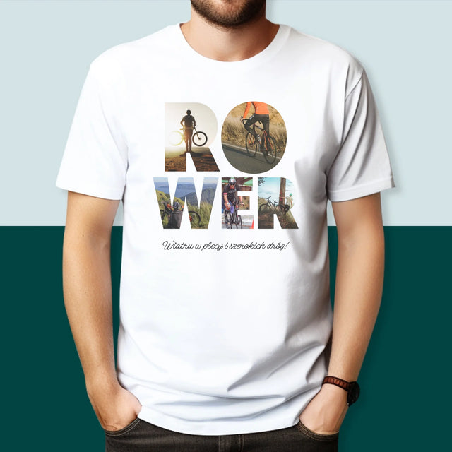 Słowo Ze Zdjęć: Rower - Koszulka Męska z Nadrukiem