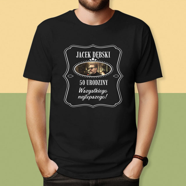 Zdjęcie I Podpis: 50 Urodziny Wszystkiego Najlepszego - Koszulka Męska z Nadrukiem