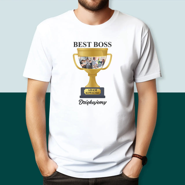 Fotokolaż: Best Boss Puchar - Koszulka Męska z Nadrukiem
