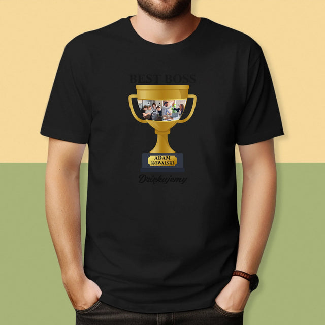 Fotokolaż: Best Boss Puchar - Koszulka Męska z Nadrukiem