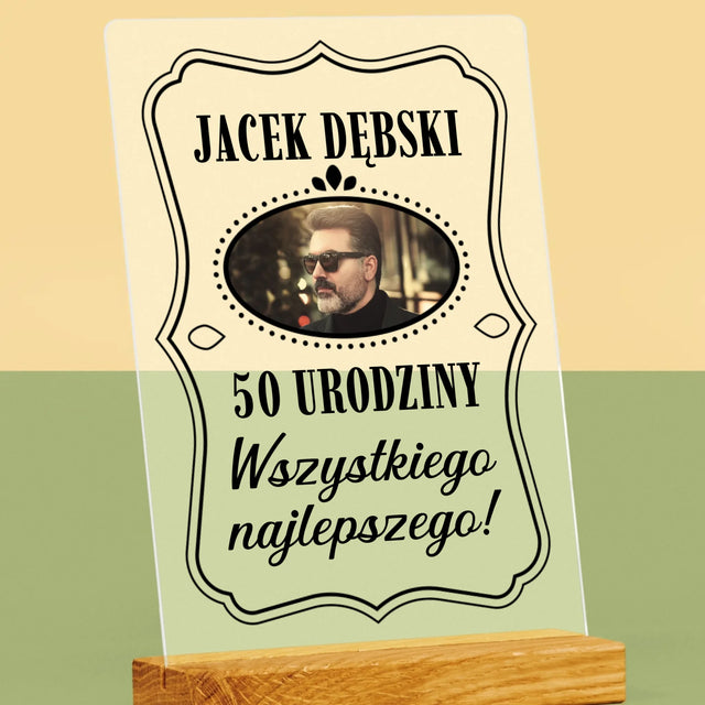 Zdjęcie I Podpis: 50 Urodziny Wszystkiego Najlepszego - Wydruk Na Szkle Akrylowym