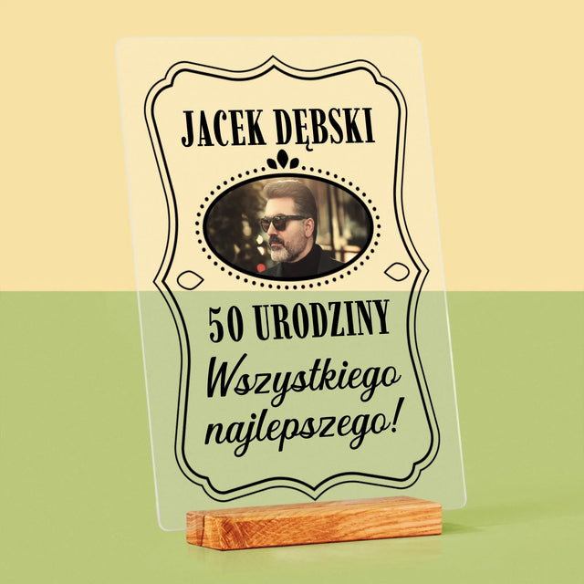 Zdjęcie I Podpis: 50 Urodziny Wszystkiego Najlepszego - Wydruk Na Szkle Akrylowym