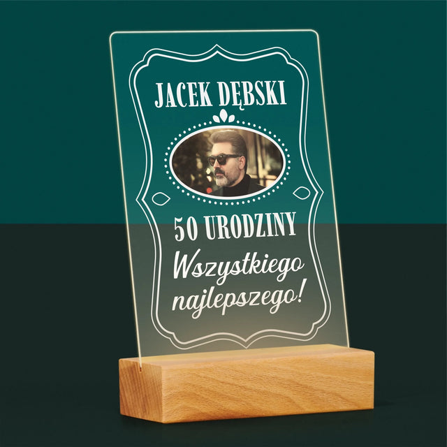 Zdjęcie I Podpis: 50 Urodziny Wszystkiego Najlepszego - Wydruk Na Szkle Akrylowym