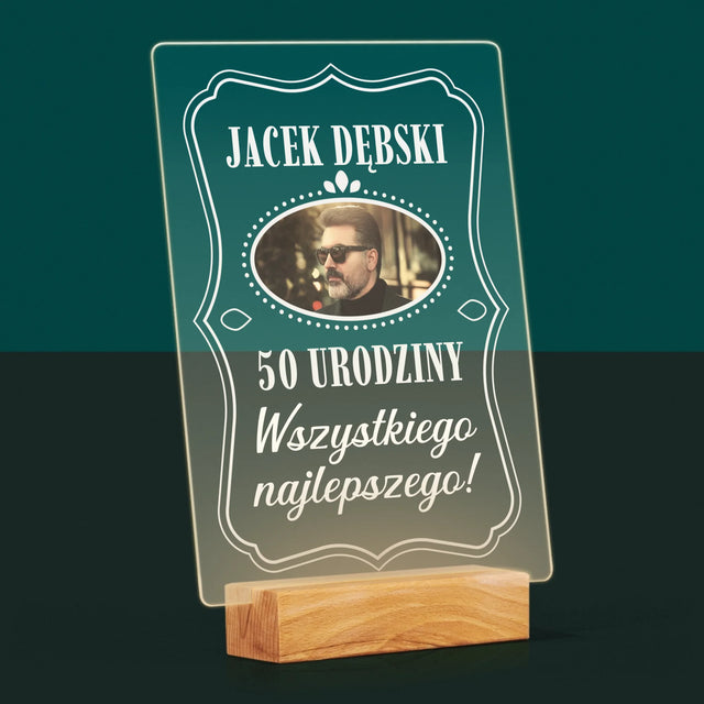 Zdjęcie I Podpis: 50 Urodziny Wszystkiego Najlepszego - Wydruk Na Szkle Akrylowym