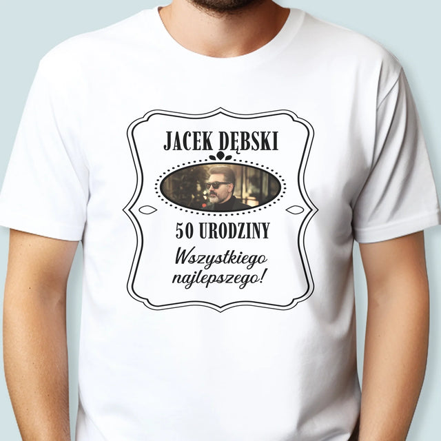 Zdjęcie I Podpis: 50 Urodziny Wszystkiego Najlepszego - Koszulka Męska z Nadrukiem