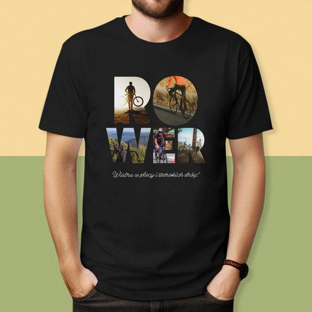 Słowo Ze Zdjęć: Rower - Koszulka Męska z Nadrukiem