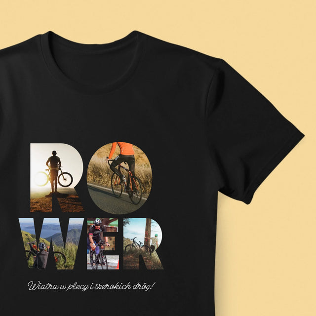 Słowo Ze Zdjęć: Rower - Koszulka Męska z Nadrukiem
