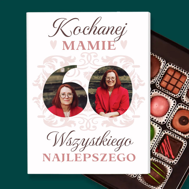 Słowo Ze Zdjęć: Kochanej Mamie z Okazji 60 Urodzin - Personalizowane Praliny