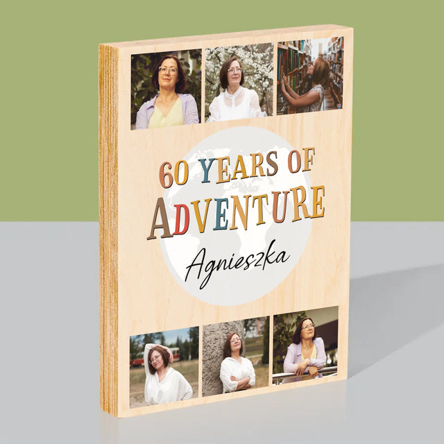 Fotokolaż: 60 Years Of Adventure - Wydruk Na Drewnie