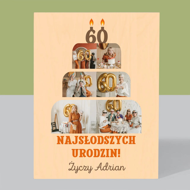 Kształt Ze Zdjęć: Najsłodszych Urodzin - Wydruk Na Drewnie