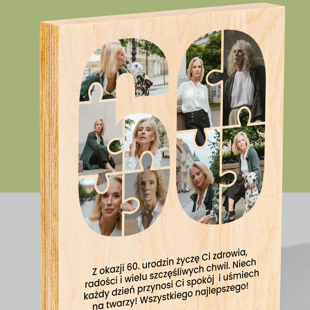 Kształt Ze Zdjęć: 60 Urodziny Puzzle - Wydruk Na Drewnie