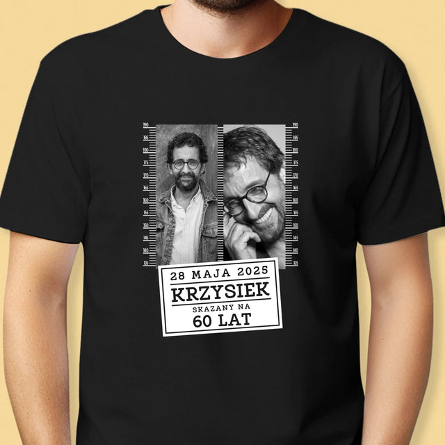 Fotokolaż: Skazany Na 60 Lat - Koszulka Męska z Nadrukiem