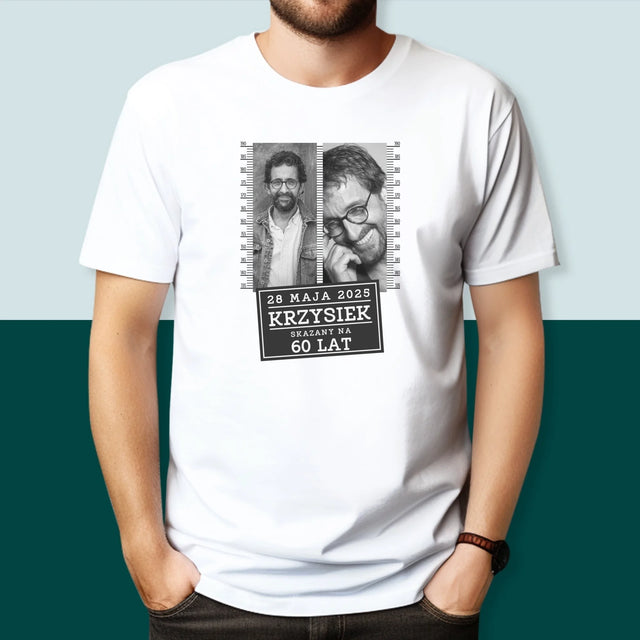 Fotokolaż: Skazany Na 60 Lat - Koszulka Męska z Nadrukiem