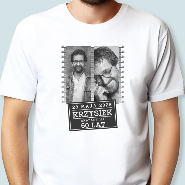 Fotokolaż: Skazany Na 60 Lat - Koszulka Męska z Nadrukiem
