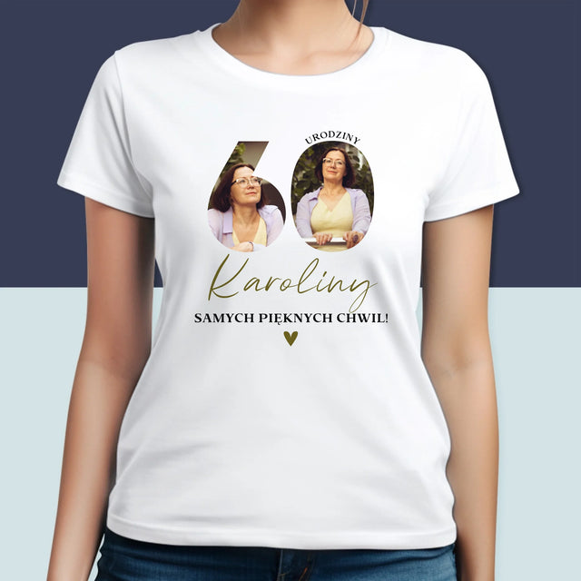 Słowo Ze Zdjęć: 60 Urodziny Samych Pięknych Chwil - Koszulka Damska z Nadrukiem