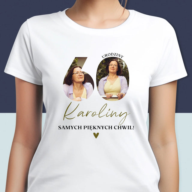 Słowo Ze Zdjęć: 60 Urodziny Samych Pięknych Chwil - Koszulka Damska z Nadrukiem