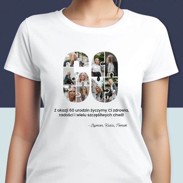 Kształt Ze Zdjęć: 60 Urodziny Puzzle - Koszulka Damska z Nadrukiem