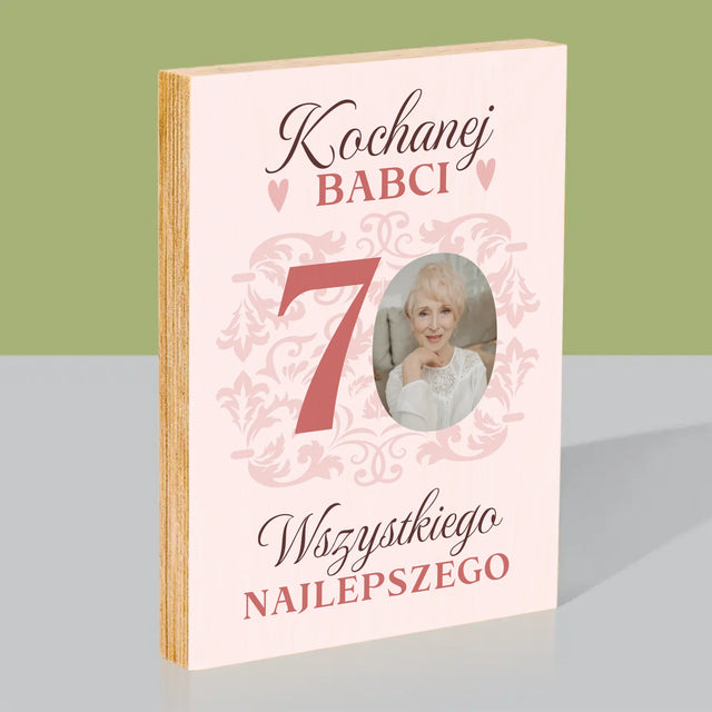 Zdjęcie I Podpis: Kochanej Babci Wszystkiego Najlepszego - Wydruk Na Drewnie