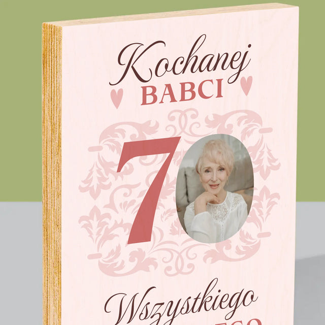 Zdjęcie I Podpis: Kochanej Babci Wszystkiego Najlepszego - Wydruk Na Drewnie