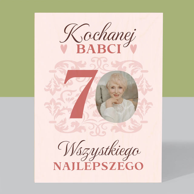 Zdjęcie I Podpis: Kochanej Babci Wszystkiego Najlepszego - Wydruk Na Drewnie