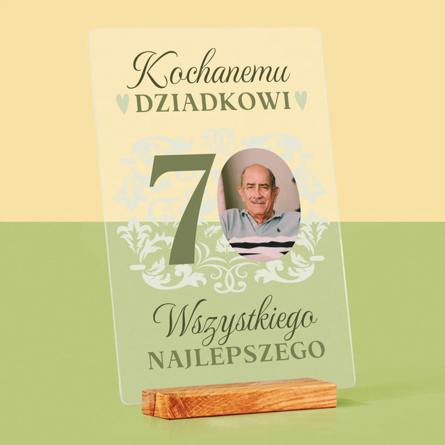 Zdjęcie I Podpis: Kochanemu Dziadkowi Wszystkiego Najlepszego - Wydruk Na Szkle Akrylowym