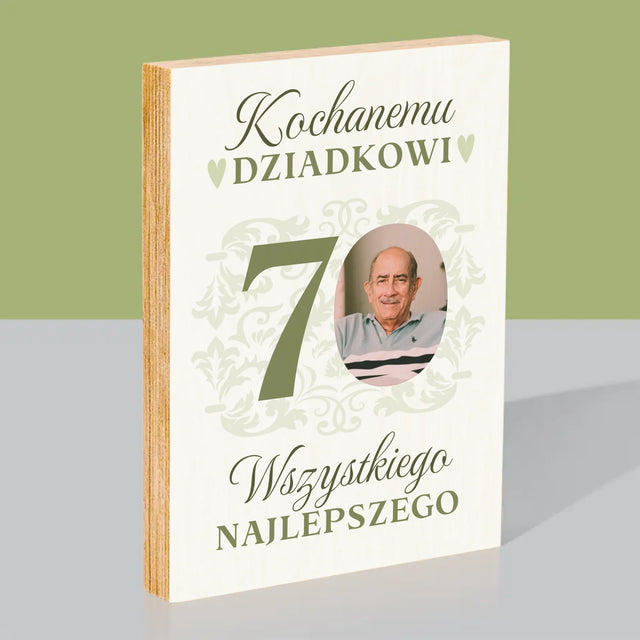 Zdjęcie I Podpis: Kochanemu Dziadkowi Wszystkiego Najlepszego - Wydruk Na Drewnie