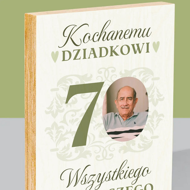 Zdjęcie I Podpis: Kochanemu Dziadkowi Wszystkiego Najlepszego - Wydruk Na Drewnie