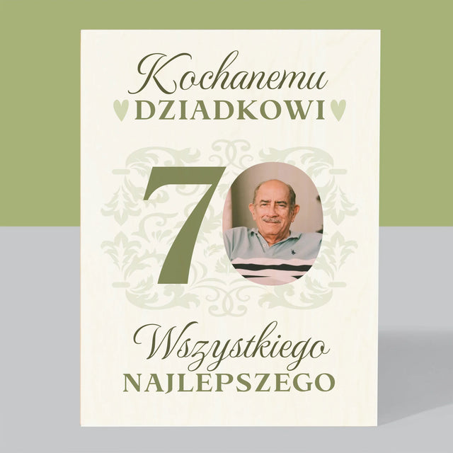 Zdjęcie I Podpis: Kochanemu Dziadkowi Wszystkiego Najlepszego - Wydruk Na Drewnie
