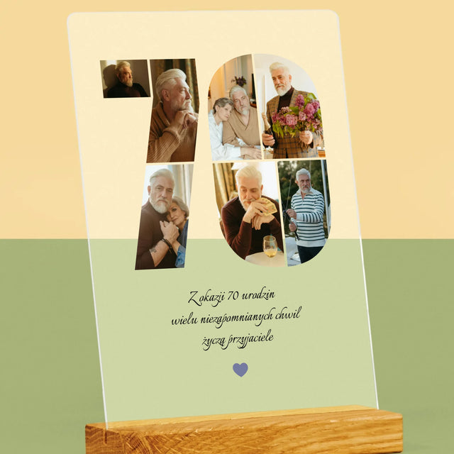 Kształt Ze Zdjęć: 70 Urodziny Życzenia - Wydruk Na Szkle Akrylowym