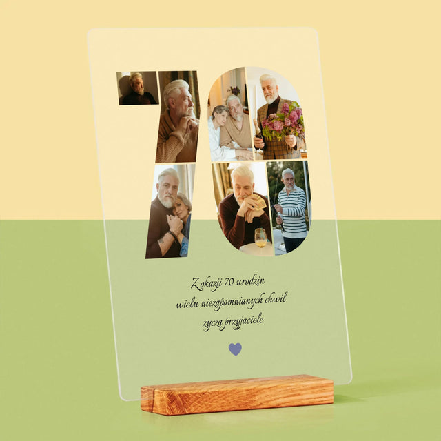 Kształt Ze Zdjęć: 70 Urodziny Życzenia - Wydruk Na Szkle Akrylowym