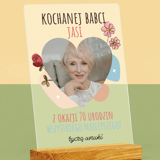 Zdjęcie I Podpis: Kochanej Babci z Okazji Urodzin - Wydruk Na Szkle Akrylowym