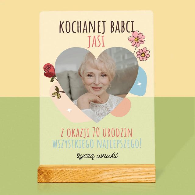 Zdjęcie I Podpis: Kochanej Babci z Okazji Urodzin - Wydruk Na Szkle Akrylowym