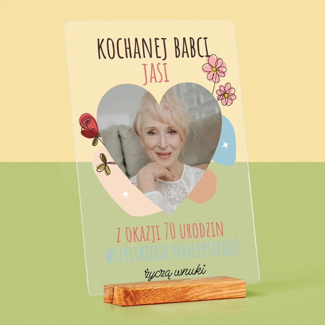 Zdjęcie I Podpis: Kochanej Babci z Okazji Urodzin - Wydruk Na Szkle Akrylowym