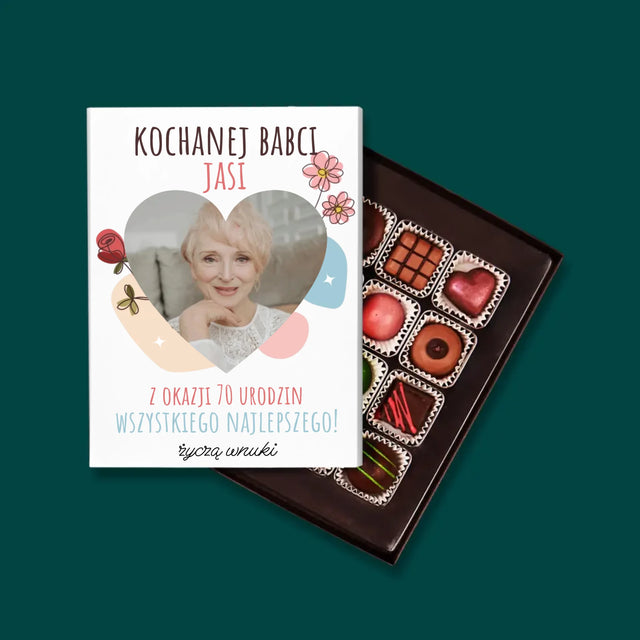 Zdjęcie I Podpis: Kochanej Babci z Okazji Urodzin - Personalizowane Praliny