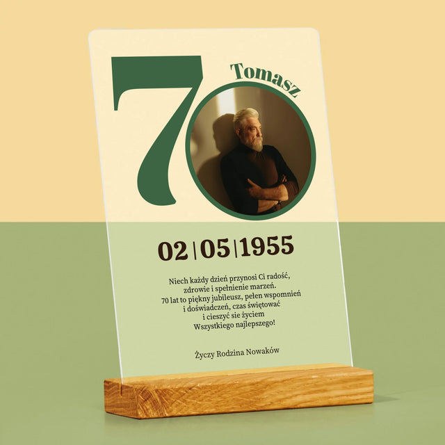 Zdjęcie I Podpis: 70 Urodziny Dedykacja - Wydruk Na Szkle Akrylowym