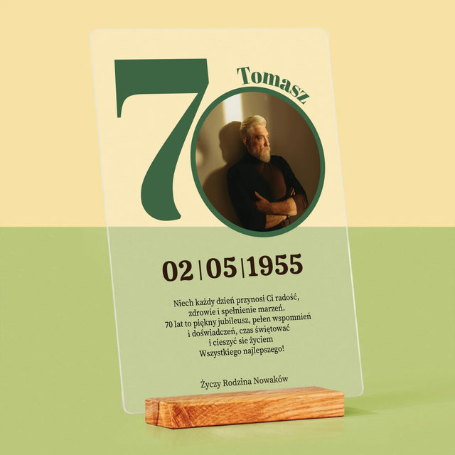 Zdjęcie I Podpis: 70 Urodziny Dedykacja - Wydruk Na Szkle Akrylowym