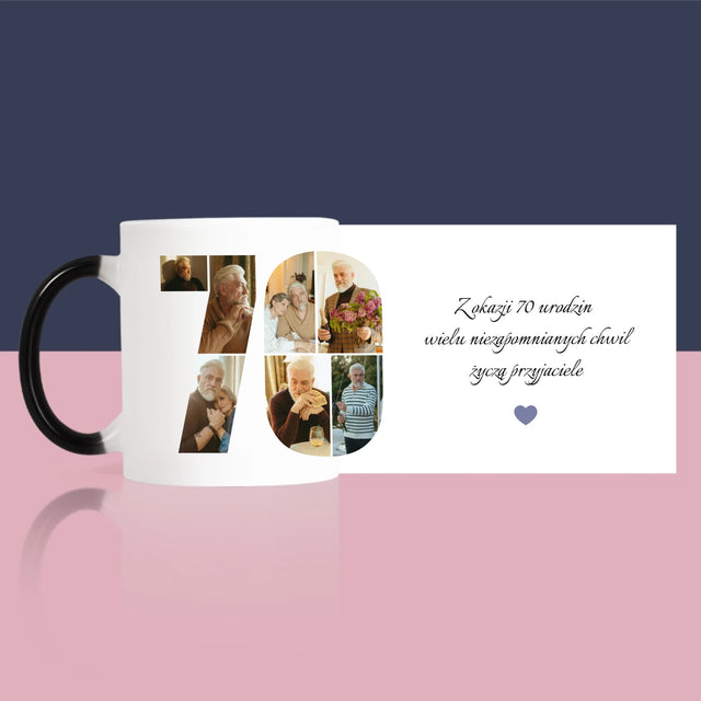 Kształt Ze Zdjęć: 70 Urodziny Życzenia - Kubek z Nadrukiem