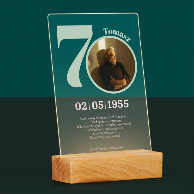 Zdjęcie I Podpis: 70 Urodziny Dedykacja - Wydruk Na Szkle Akrylowym