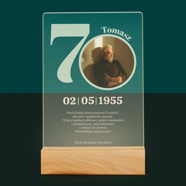 Zdjęcie I Podpis: 70 Urodziny Dedykacja - Wydruk Na Szkle Akrylowym