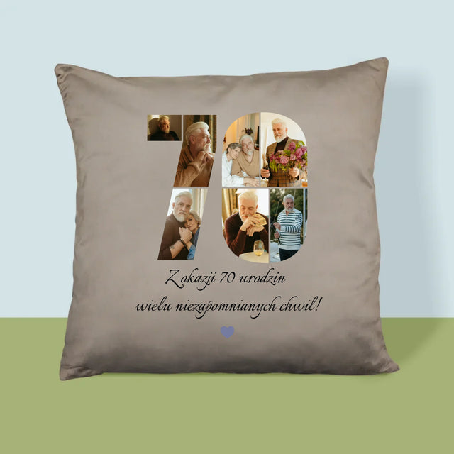 Kształt Ze Zdjęć: 70 Urodziny Życzenia - Poduszka z Nadrukiem