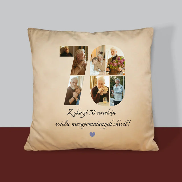 Kształt Ze Zdjęć: 70 Urodziny Życzenia - Poduszka z Nadrukiem
