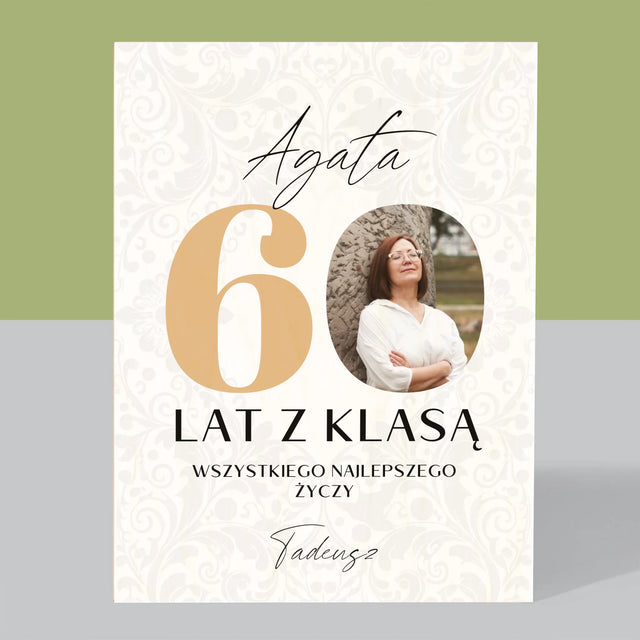 Zdjęcie i Podpis: 60 Lat z Klasą - Wydruk Na Drewnie