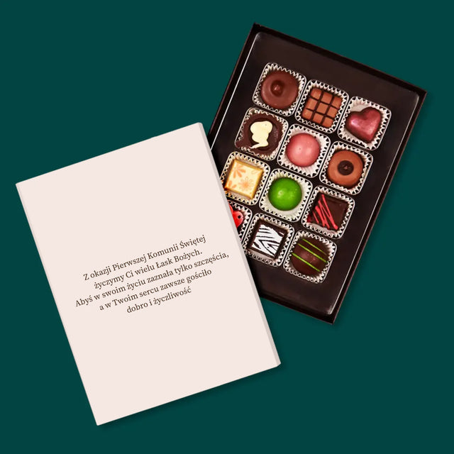 Zdjęcie i Podpis: Pierwsza Komunia Święta Listki - Personalizowane Praliny