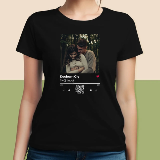 Zdjęcie i Podpis: Spotify z Kodem Qr - Koszulka Damska