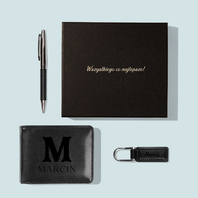 Monogram: Inicjał Imię Retro - Zestaw z Portfelem