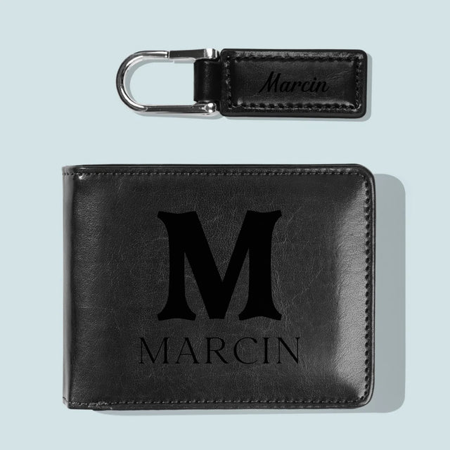 Monogram: Inicjał Imię Retro - Zestaw z Portfelem