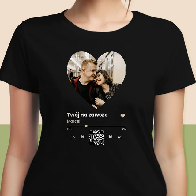 Zdjęcie i Podpis: Nasza Piosenka Serce Kod Qr - Koszulka Damska