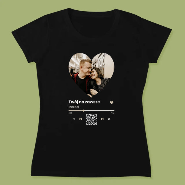 Zdjęcie i Podpis: Nasza Piosenka Serce Kod Qr - Koszulka Damska
