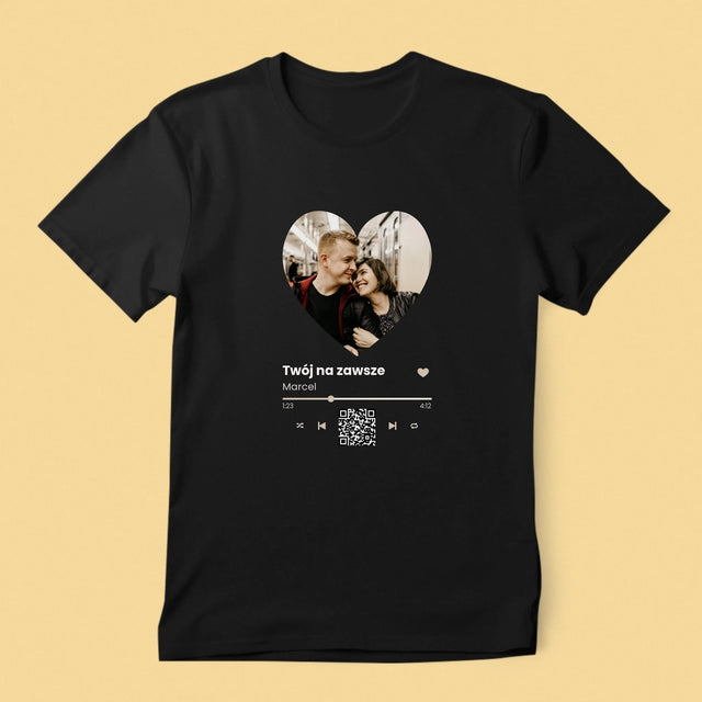 Zdjęcie i Podpis: Nasza Piosenka Serce Kod Qr - Koszulka Męska