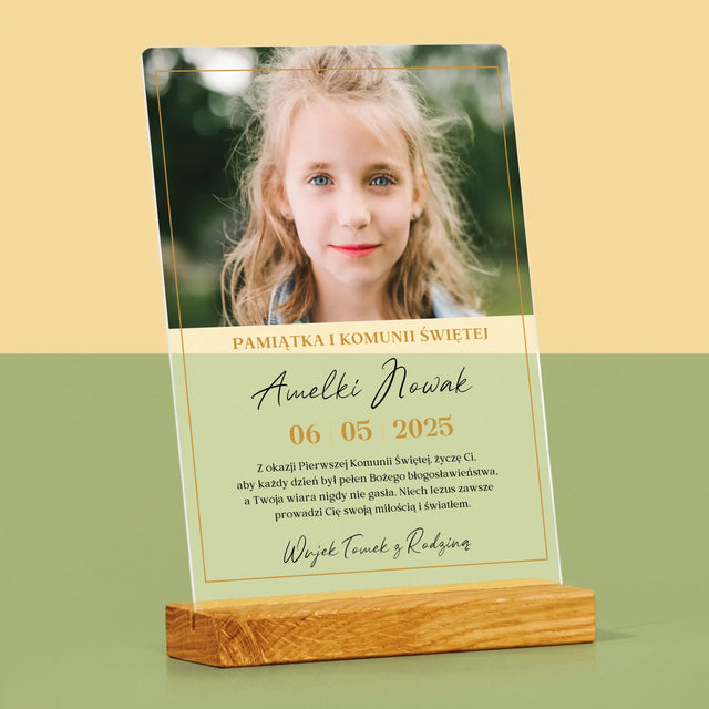 Zdjęcie i Podpis: Życzenia z Okazji Pierwszej Komunii Świętej - Wydruk Na Szkle Akrylowym